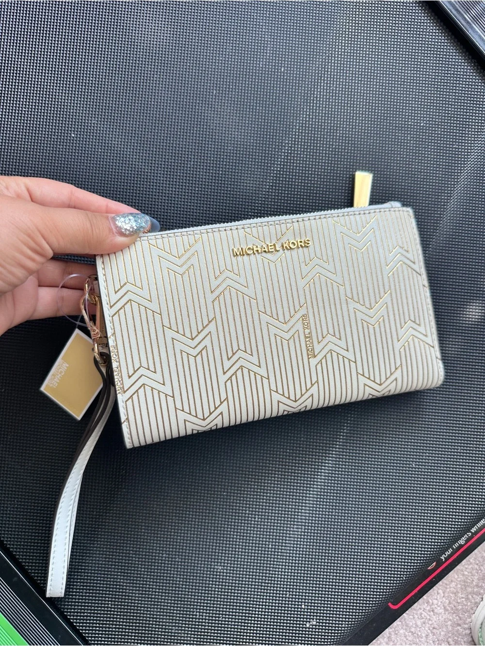 NWT Michael Kors Jet Set Large Double Zip Chevron Pattern Wristlet Wallet